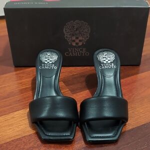 Vince Camuto Black Leather Slide Sandals